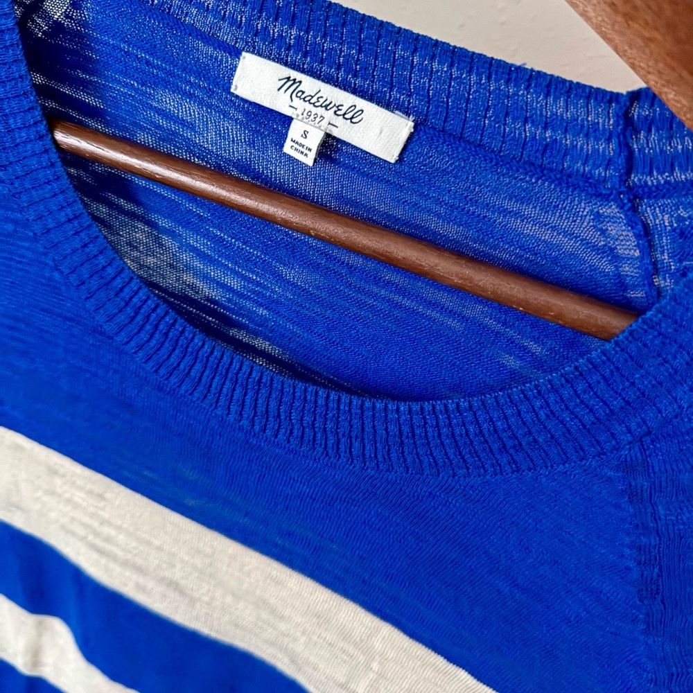 Madewell Blue Cream Striped Sweater S Coastal Stripe Knit - Picture 2 of 4